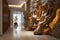 Big decorative stone and wooden tree trunk wall decor in luxury hallway