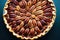 Big delicious pecan pie tart with nuts on table