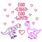 Big Dino Big Love -hand lettering text. Cute vector dinosaurs and hearts