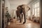 Big elephant calm in a apartment as a funny lack of space, created with Generative AI technology