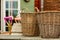 Big empty decorative wicker baskets