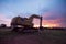 A big excavator earthmoving works on construction site