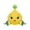 Big Eyed Cute Girly Onion Character Sitting, Emoji Sticker With Baby Vegetable