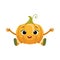 Big Eyed Cute Girly Pumpkin Character Sitting, Emoji Sticker With Baby Vegetable