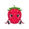Big Eyed Cute Girly Strawberry Character Sitting, Emoji Sticker With Baby Berry