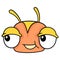 Big eyed grasshopper head smiling face, doodle icon drawing