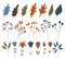 Big fall autumn bundle. Set of 20 vector elements. Berries, leaves, flowers, branches. Vector illustration isolated on white.