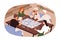 Big family of different generations playing board game vector flat illustration. Grandparents, parents and kid enjoy