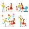 Big family. Father, pregnant mother, little baby. Vector character set. Happy peoples