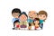 Big family happy together. smiling family portrait. Mother, father daughter, son, grandparents. Vector illustration of a flat