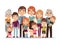 Big family portrait. Happy people character lifestyle mother father children grandparents teenagers kids dog, vector