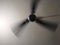 Big fan hanging on the ceiling in dark tone. Moving electric ceiling fan