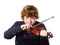 Big fat red-haired boy with small violin