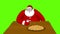 Big fat Santa Claus eating cookies and drinking milk.