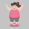 Big Fat woman happy standing on electronic scales for weight Body weight