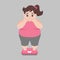 Big Fat woman worry standing on electronic scales for weight Body