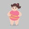 Big Fat woman worry wearing pink bikini Tape measure