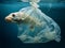 Big fish trapped in a plastic bag due to ocean pollution