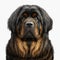 Big fluffy dog breed tibetan mastiff portrait isolated on white close-up,