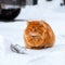 Big fluffy ginger cat sitting in the snow 1:1