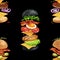 Big flying Burgers seamless pattern illustration