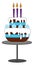 A big fondant birthday cake mounted on a grey cake stand vector or color illustration
