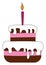 A big fondant cake topped with a glowing pink candle vector or color illustration