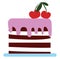 A big fondant pink cake and cherry pie filling, vector or color illustration