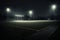 Big football field illuminated by floodlights at night. Generative AI.