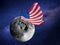 Big footprint or step and usa flag on Moon surface in the universe. Image kindly provided by NASA