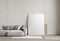 Big frame mockup in stylish beige interior space, 3d rendering