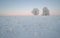 Big frost, wonderful winter landscape. Frost on trees, meadows and in nature. Lithuania winter amazing nature. Majestic winter lan