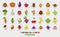 Big fruts and vegetable nuts set. Happy food characters. Food sticker set