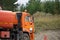 Big fuel truck goes on the country highway