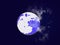 Big full white blue moon silhouette in black cloudy sky. Moon covered with clouds. Moon, sky, cosmos, planets, nature, night.