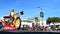 Big fun man riding bicycle, Showmanship Award float in the famous Rose Parade