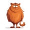 a big furry orange cat with a big grin on its face and a big tail, standing with one foot on the ground and looking at the camera