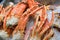 big giant King crab legs on iced selling in japan market , food and travel concept