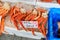 Big giant king crab legs selling in market