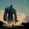 big giant robot in front of two persons - giant illustration concept art, ai generated image