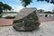 A big gneiss metamorphic rock stone for outdoor garden decoration.