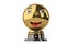 Big gold smile emoticon trophy.3D illustration.