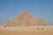 Big Great Cheops Pyramid and the Pyramid of Khafre behind the Pyramid of Menkaure  and pyramids of Queens in Egypt