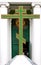 Big green christian golden cross at entrance to temple