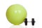 Big green training ball and dumbbell