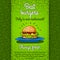 Big hamburger with cheese, sauce, two burgers, lettuce, lying on big blue plate. Vector work for flyers, menus, packaging.