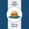 Big hamburger with cheese, sauce, two burgers, lettuce, lying on big blue plate. Vector work for flyers, menus, packaging.