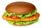 Big hamburger with chicken cutlet on white background