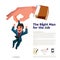 Big hand of business manager pick up the smart and happy businessman. The right man for the job concept. apply the job icon - vect