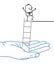 Big hand and cartoon businessman - help and ladder